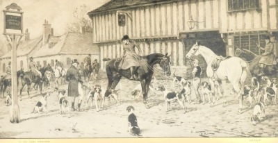 Four prints, comprising after Heywood Hardy, figure on horseback at beach, 32.5cm x 24.5cm, a print of working terriers after George Armfield 42cm x 53cm, another after Heywood Hardy of figure on horseback with dog and figures at country gate, 34cm x 25cm - 3