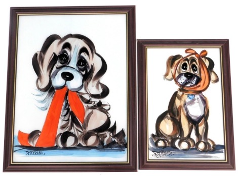 Beccafichi (20thC School). two painted glazed pictures of dogs, signed, 46cm x 29cm, and 60cm x 45cm. (2)