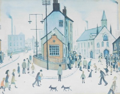 After Lowry. A collection of Lowry prints, to include Canal Bridge, miniatures, waiting for the shop to open, and others, framed, the largest 49cm x 78cm. (12) - 3