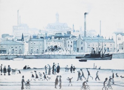 After Lowry. A collection of Lowry prints, to include Canal Bridge, miniatures, waiting for the shop to open, and others, framed, the largest 49cm x 78cm. (12) - 4