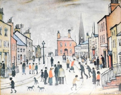 After Lowry. A collection of Lowry prints, to include Canal Bridge, miniatures, waiting for the shop to open, and others, framed, the largest 49cm x 78cm. (12) - 5