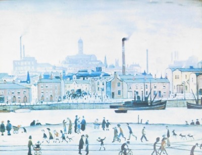 After Lowry. A collection of Lowry prints, to include Canal Bridge, miniatures, waiting for the shop to open, and others, framed, the largest 49cm x 78cm. (12) - 6