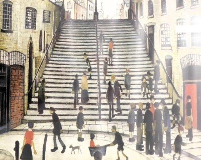 After Lowry. A collection of Lowry prints, to include Canal Bridge, miniatures, waiting for the shop to open, and others, framed, the largest 49cm x 78cm. (12) - 12