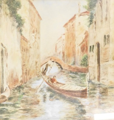 Two 20thC watercolours, comprising W Hawthorn, bridge over river, signed and dated 1911, 22cm x 29cm, and another unsigned, of Venetian canal scene with boat, 21cm x 19.5cm, framed and glazed. (2) - 4