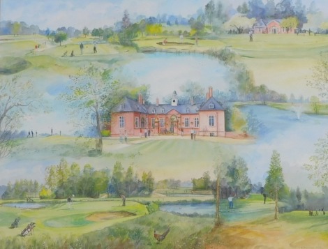 J.M. Brookes (20thC). Kenwick Park Golf Club, watercolour, signed and dated 2012, 48cm x 63cm. Also signed Mark James - Ryder Cup Captain, Eric Sharp - Club Professional.