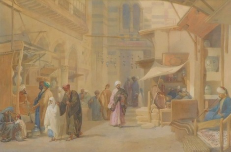 Frederick Goodall (1822-1904). Figures at the market, watercolour, signed and dated 1863, 39cm x 60cm.