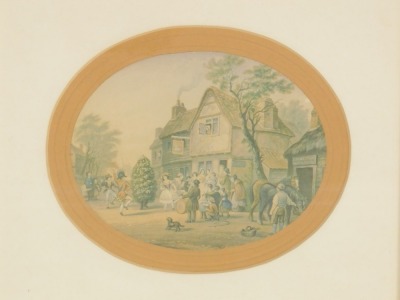 A set of Le Blond prints, each oval depicting country scenes, 17cm x 12cm, in gilt frames. (3) - 3