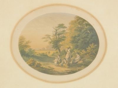 A set of Le Blond prints, each oval depicting country scenes, 17cm x 12cm, in gilt frames. (3) - 4