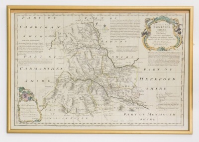 An 18thC county map of Brecknockshire, by Thomas Kitchin, with coloured emblems, 37cm x 55cm, framed. - 2