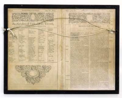 John Speede. An 18thC hand coloured map of Merionethshire, dated 1610, 39cm x 50cm, framed. - 3