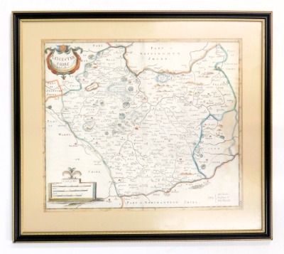 Robert Morden. A framed 19thC map of Leicestershire, hand coloured, 36cm x 40cm, framed and glazed. - 2