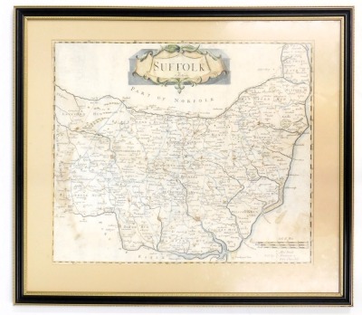 Robert Morden. A framed map of Suffolk, later coloured, 35.5cm x 42cm, framed. - 2