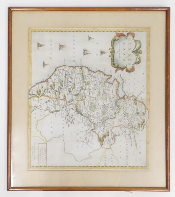 Robert Morden. A framed map of Cumberland, dated 1695, hand coloured, 37cm x 40cm, framed. - 2