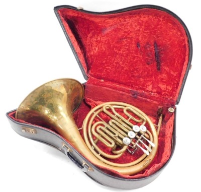 A brass french horn, with stainless steel mouthpiece, in fitted case. - 6