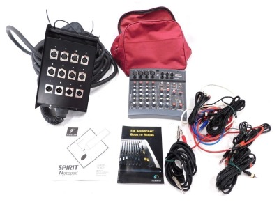 Hi-Fi equipment, comprising a Spirit Notepad mixer, splitter, pulse plug box, cabling, etc. (1 box)