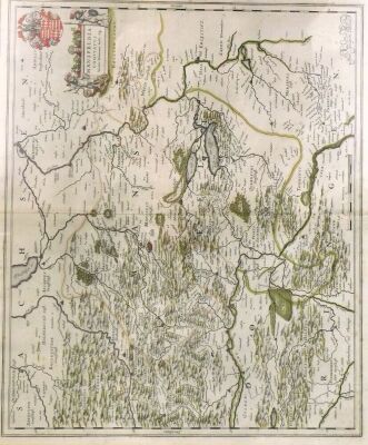 A 17thC Blaeu framed map, of Mansfelt, bearing crest, signed Anud Guihelm Blau, 43cm x 52cm, framed. - 2