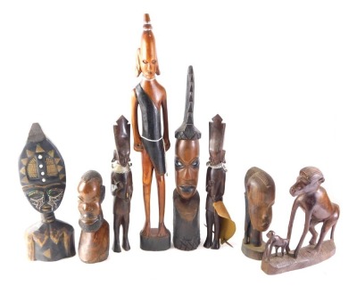 Miscellaneous African tribal figures, etc., to include two monkeys, two busts, etc.