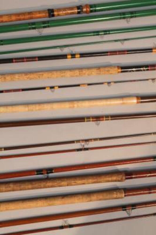 Five fibre glass float fishing rods