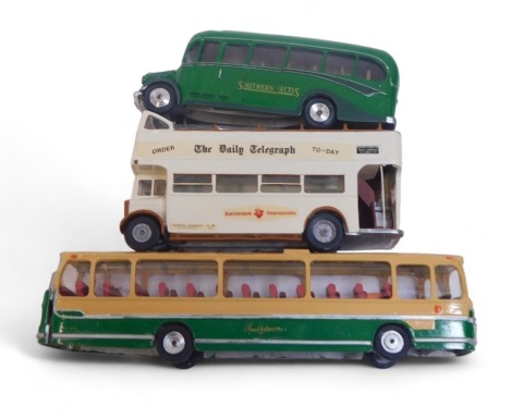 Ambrico and Westwood white metal diecast handpainted coaches, including Bedford Plaxton Elite 2 1973 coach, 1945 Bedford OB coach, etc. (3)