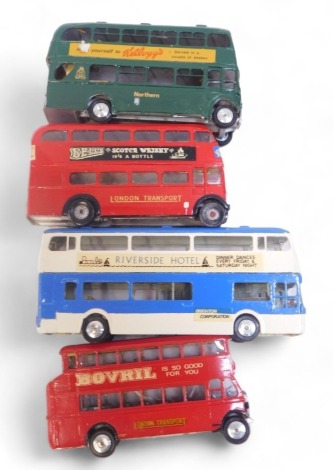 Ambrico and other white metal handpainted buses, including a 1927 Leyland TD1, AEC RT3 London Transport, etc. (4)