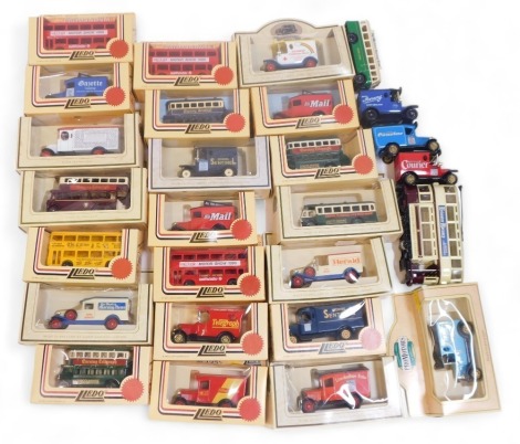 Lledo Days Gone and other diecast vehicles, including Leicester Corporation Tramways tram, Hull Daily Mail mail van, etc. (2 trays)