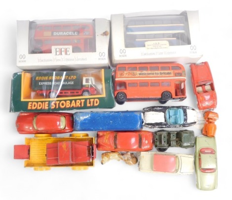 Corgi and other playworn diecast, including Corgi Toys Citron DS19, Corgi Toys Ford Consul Classic, Corgi Toys Renault Floride, Corgi Toys Mercedes Benz 300SL Roadster, Corgi Toys Riley Pathfinder, Exclusive First Edition Delaine double decker bus, Exclus