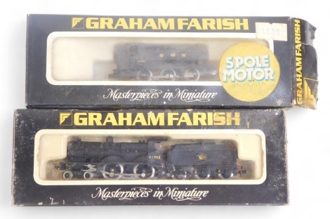 Graham Farish N gauge locomotives, comprising No 1109 GWR pannier tank locomotive,, 0-6-0, No 1206 Class 4P locomotive, 4-4-0, BR black livery, boxed. (2)