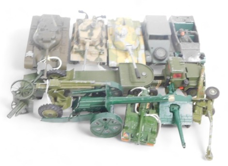 Britains Corgi and other military diecast, to include Corgi Toys M60 A1 Medium Tank, Solido General Patton M47 Tank, Dinky Toys Volkswagen KDF, Corgi Major Toys Mach Truck, Corgi Toys Tiger 1, etc. (1 tray)