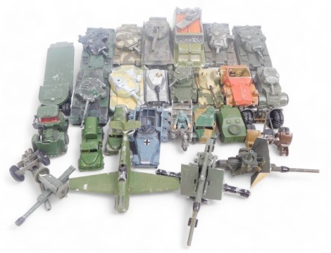 Dinky Corgi Major and other military diecast vehicles, to include Dinky Supertoys Centurion Tank, Dinky Major Toys Mach Truck, Dinky Toys Messerschmitt BF109E, Matchbox Battle Kings K104 King Tiger Tank, Corgi Toys Chieftain Medium Tank, Dinky Toys Shadow