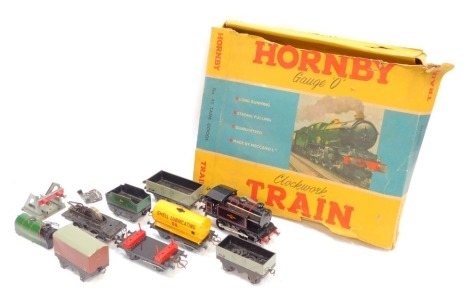 A Hornby O gauge clockwork tinplate number 45 tank goods set, boxed.