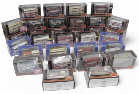 Exclusive First Editions by Gilbow diecast buses, including 15602 Route Master bus Overtime London Transport, open top Route Master London Transport Sight Seeing Tour, AEC Regent 5 Devon General,Leyland Atlantean Plymouth City, etc., boxed. (1 box)