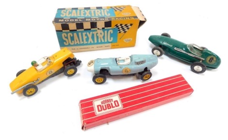 Scalextric slot cars, including a Vanwall C55 in green, etc. (1 box)