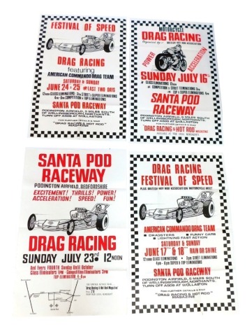 1960s Santa Pod Raceway posters, including Motorcycle Drag Racing Sunday July 16th, etc. (a quantity)