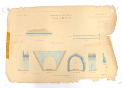 A late Victorian engineer's drawing for a railway tunnel at St Fillons, on the Lochearnhead & Comrie Railway, dated March 1901, with signatures, 68cm x 97cm, a reproduction map of a Caledonian Railway Panoramic map, and a limited edition coloured hunting - 3