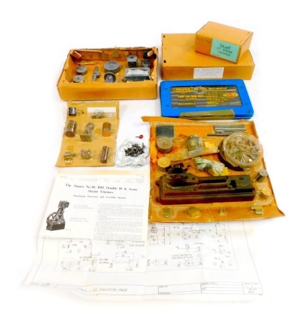 Tools and castings, comprising Stewart ST engine castings, 10 volt castings with disc wheels and a Draper tap and die set nineteen piece. (a quantity)