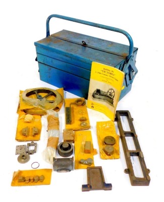 A blue cantilever toolbox and contents, comprising bicycle spares and repairs, rods, brake parts, foot pedals, etc. (1 box)