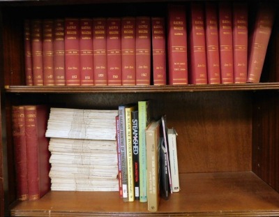 A group of Railway Illustrated magazines, AM Bell Locomotives volumes 1 and 2, Railway Painting of Terence Cuneo, Steam Locomotives Compared, Steam on Shed, etc. (2 shelves)