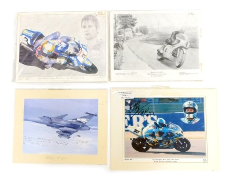 After Steve Thompson. Against The Odds, Mike Hailwood, Honda 500cc limited edition print no. 256500, signed and numbered in pencil to margin, and James Witham Cadburys Yamaha 1996 Man of The Year, mounted and unframed,a Yukio Kagayama British Championshi