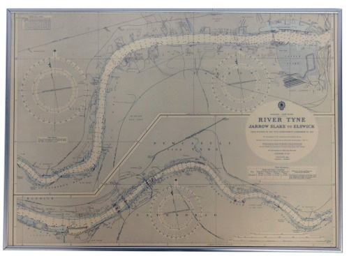 A service map, for The England-East Coast River Tyne Jarrow Slake To Elswick, in clip frame, 70cm x 51cm.