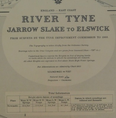 A service map, for The England-East Coast River Tyne Jarrow Slake To Elswick, in clip frame, 70cm x 51cm. - 2