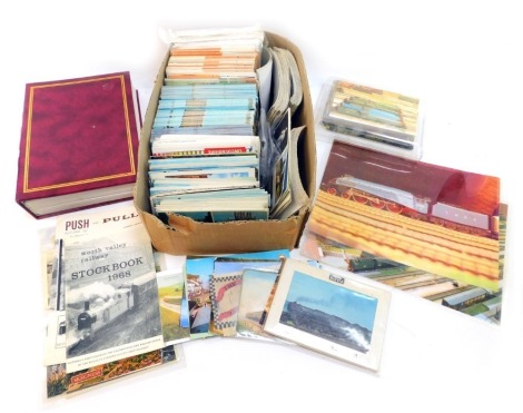 Postcards to include railway related and others, South Promenade Mablethorpe, Queen's Park Boating Lake Mablethorpe, Lincolnshire Windmills, etc. (1 box)