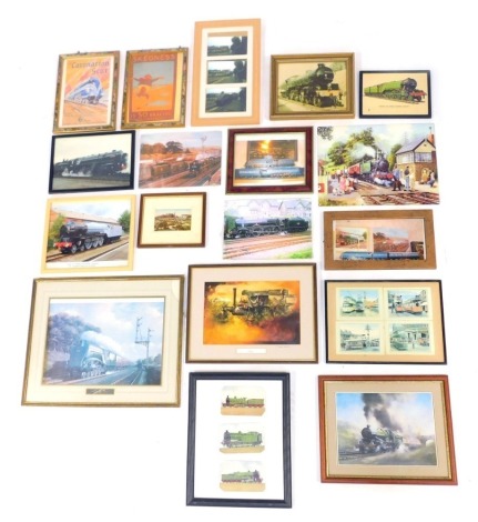 Railway interest. Prints and pictures, to include Sir Nigel Gresley, Eclipse, artist signed print, etc. (a quantity)