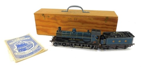 An 'O' gauge electric railway locomotive scratch built by George Mackinnon-Ure, McIntosh, No 55 class, 4-6-0 'Oban Bogie' of Caledonian Railways, with tender, driver and fireman, 38cm long, with wooden carry case. Provenance: passed down through George Ma