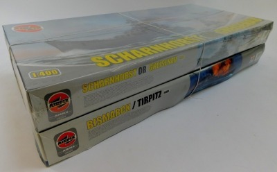 Airfix model kits, comprising Snarhaus Gneisenau, and 08205 Bismark/Tirpitz, 1:400 scale, boxed. (2) - 2