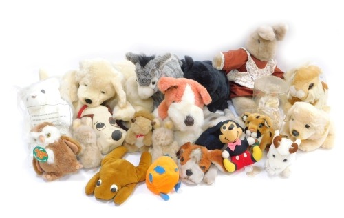 Soft toys, to include Mickey Mouse, Scottie dog, Andrex puppy, donkey, large black cat, etc. (1 box)