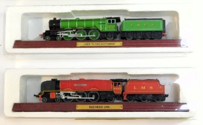 Britains Collectables Memories of Steam resin models, comprising Evening Star, Mallard, two static models of Mallard and the Flying Scotsman, and a Matchbox Direct Line red phone. (1 box) - 3