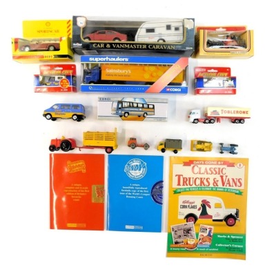 Corgi, Lledo and other diecast, including Corgi Superhaulers Sainsbury's truck, Corgi Plaxton Paramount Shearings coach, Shell Classic Sports Car Collection Mercedes Benz 500SL, etc. (1 box)