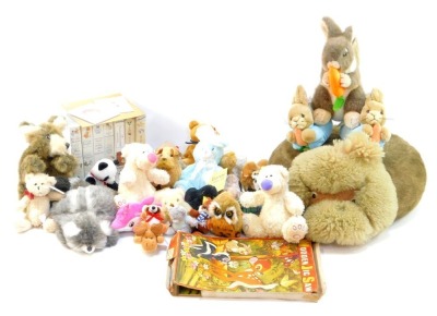 TY Beanie Babies, including Darling, Paul, Chipper, etc., and other soft toys including a hippo foot cushion. (3 boxes)