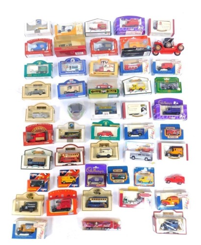 Diecast vehicles, to include Corgi Cadbury's Bournville Chocolate van, Days Gone Royal Mail, Solido Kodak van, Matchbox, etc. (1 box)