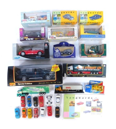 Diecast vehicles, to include Vanguard's Morris Marina, Ford Popular, Corgi Eddie Stobart, Lledo Dandy vans, etc.